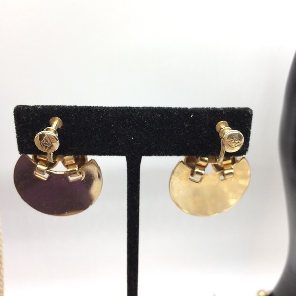 MID-CENTURY MODERN MCM PARURE GOLD TONE NECKLACE EARRING BRACELET SET - Picture 13 of 17